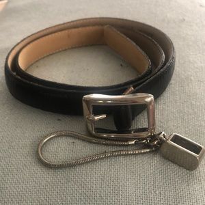 Dkny black leather belt silver buckle small
